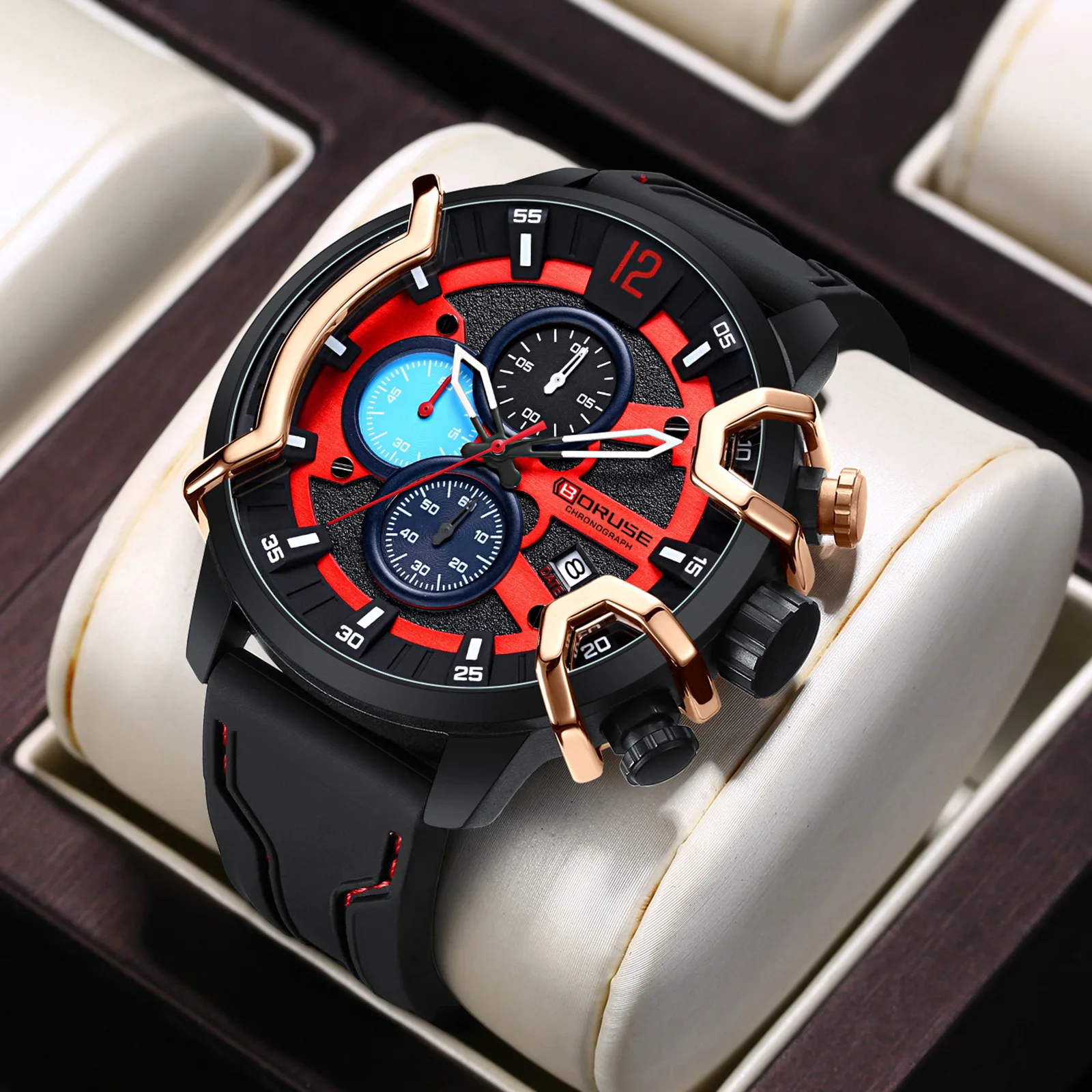 2pcs/set BORUSE Fashion Explosion Men's Watch Alloy Large Disc Precision Quartz Movement Silicone Strap The Perfect Gift for Men