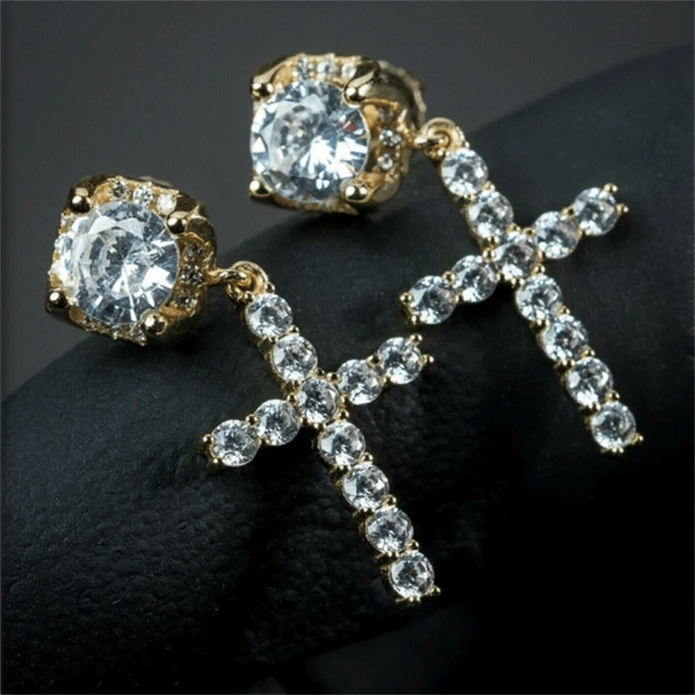 Chic Cross Zircon Earrings for Men Women Retro Rhinestone Hip Hop Cross Ear Studs Jewelry Accessories Gifts Cool Things