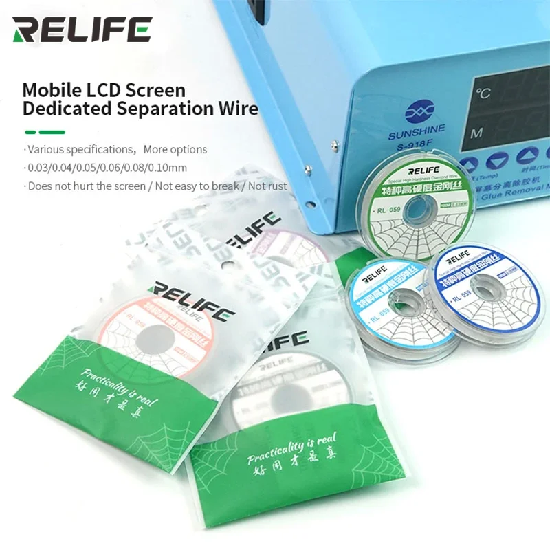 RELIFE RL-059 filo diamantato speciale ad alta durezza che taglia filo di molibdeno 0.05mm per la linea di separazione dello schermo LCD del telefono cellulare