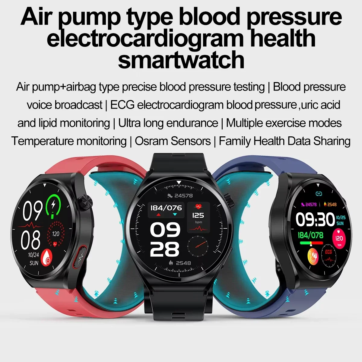 High Health Monitoring Smartwatch Nursing Care Grade with ECG PPG HRV Airbag BP Heart Rate And Body Temperature Tracking
