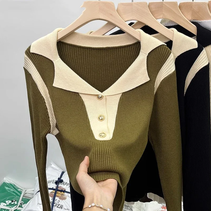 

Boreathiman 2024 Autumn Winter Knitted Sweater Slim Polo Neck Tops Niche Thickened Sweater Bottoming Shirt Female Underwear