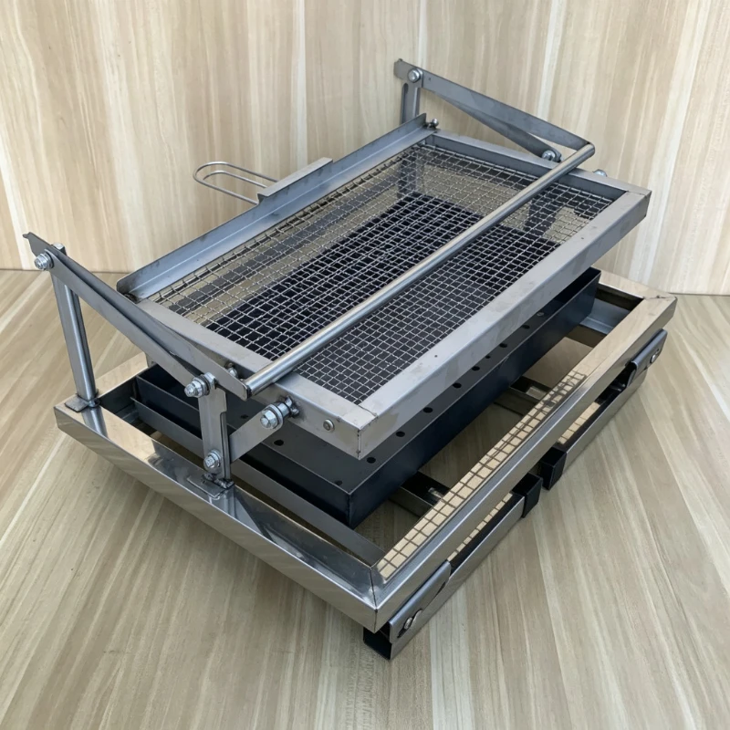 304 Stainless Steel Rotatable Flip BBQ Grill with Universal Wheels 4mm Thick Outdoor Camping Barbecue Rack for Home Backyard Use