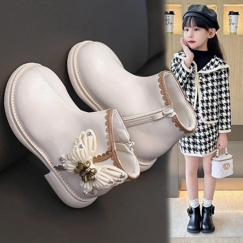 

2025 г., осенне-зимние стильные ботильоны для девочек, нескользящие удобные кожаные короткие ботинки в стиле принцессы с бантом (новое поступление)