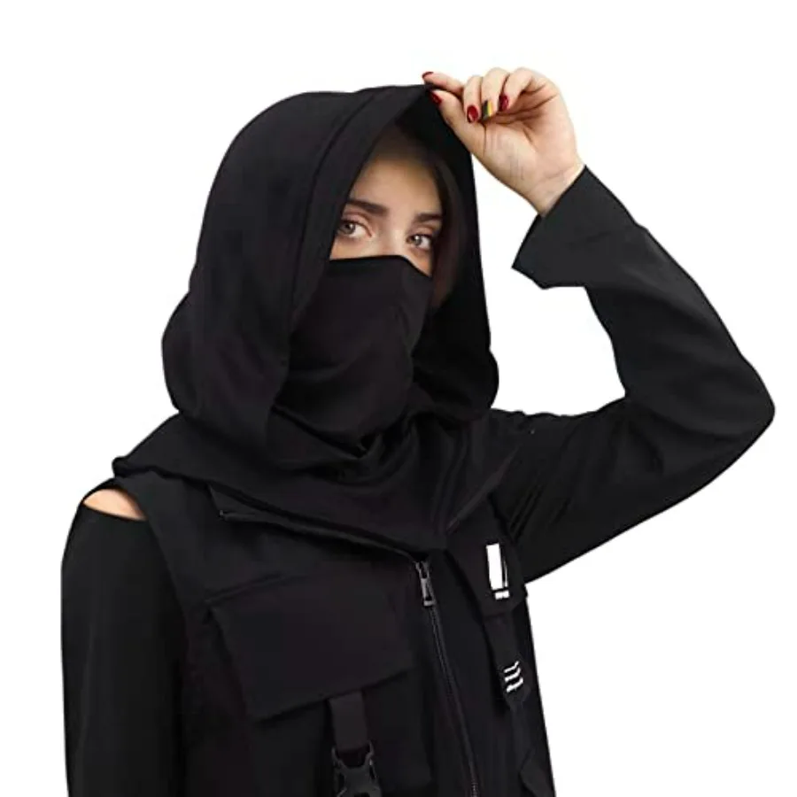 

Rogue Punk Neck Warmer Hooded Cape Hat With Mask Breathable Face and Neck Gaiter Cowl Hood Scarf For Outdoor and Cosplay