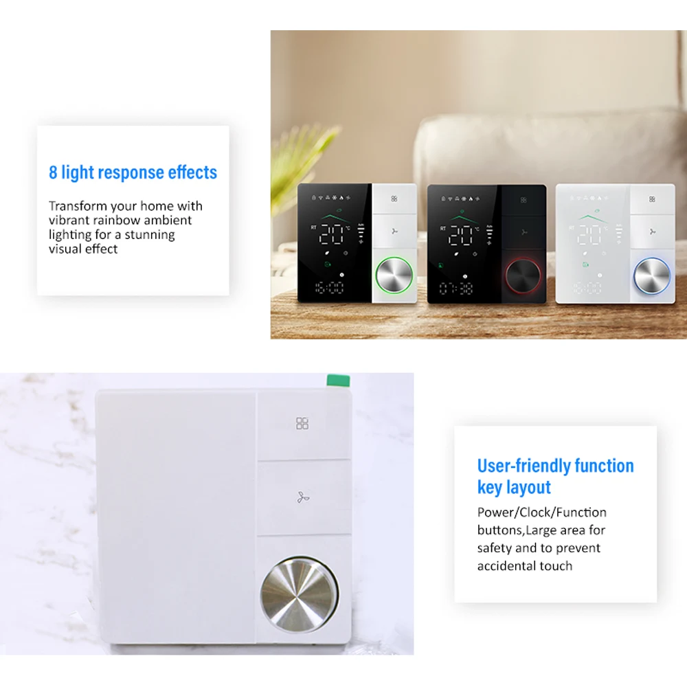 Tuya ZigBee Smart Temperature Control Digital Thermostat 3 Speed Fan Coil Unit  for Air Conditioning Heating Cooling Controller