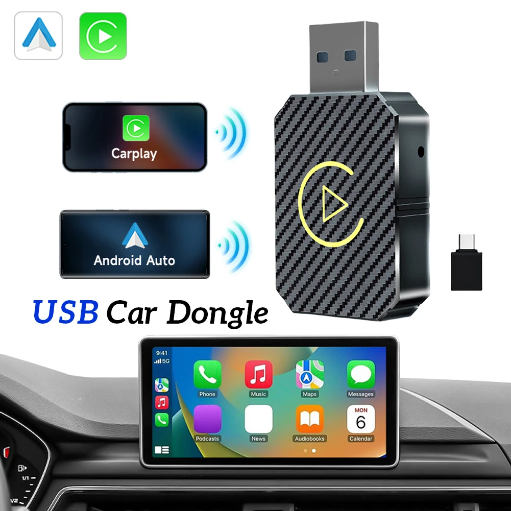 Bluetooth Car Adapter with Wireless CarPlay Android Auto Support for All Original or Modified Cars Smart Voice Control
