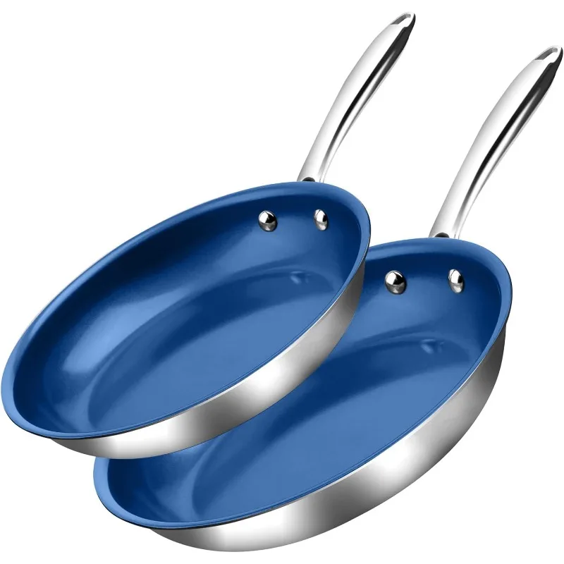 

2 Pc 10 + 11 Inch Stainless Steel Pan, Non Stick Frying Pans Nonstick Skillet Pan with Diamond Coating, Nonstick Frying