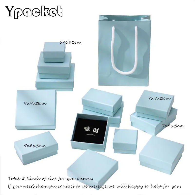 50pcs/Lot Square/Rectangle Engagement Ring Earrings Necklace Bracelet Display Blue Gift Box Packaging Cardboard Boxes Customized