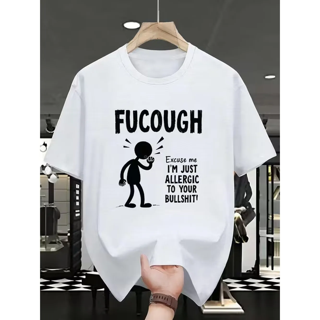 Fucough graphic oversized t shirt for men unique statement tee featuring a design and me im just allergic to your bullshit text casual and comfortable short sleeve for everyday wear and making a statement