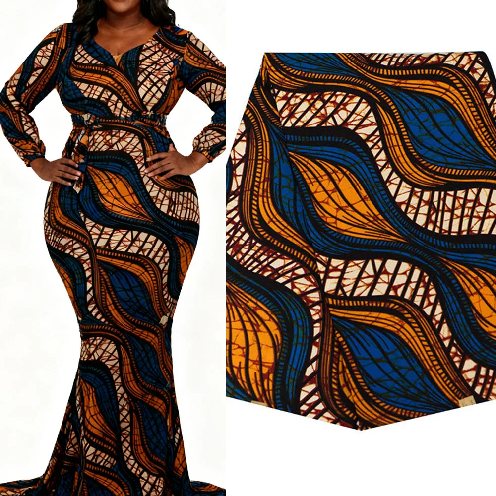 

6 Yards Premium Soft Cotton Ankara Wax Lace Fabric for African Traditional Clothing Wedding Dress Skirt DIY Making