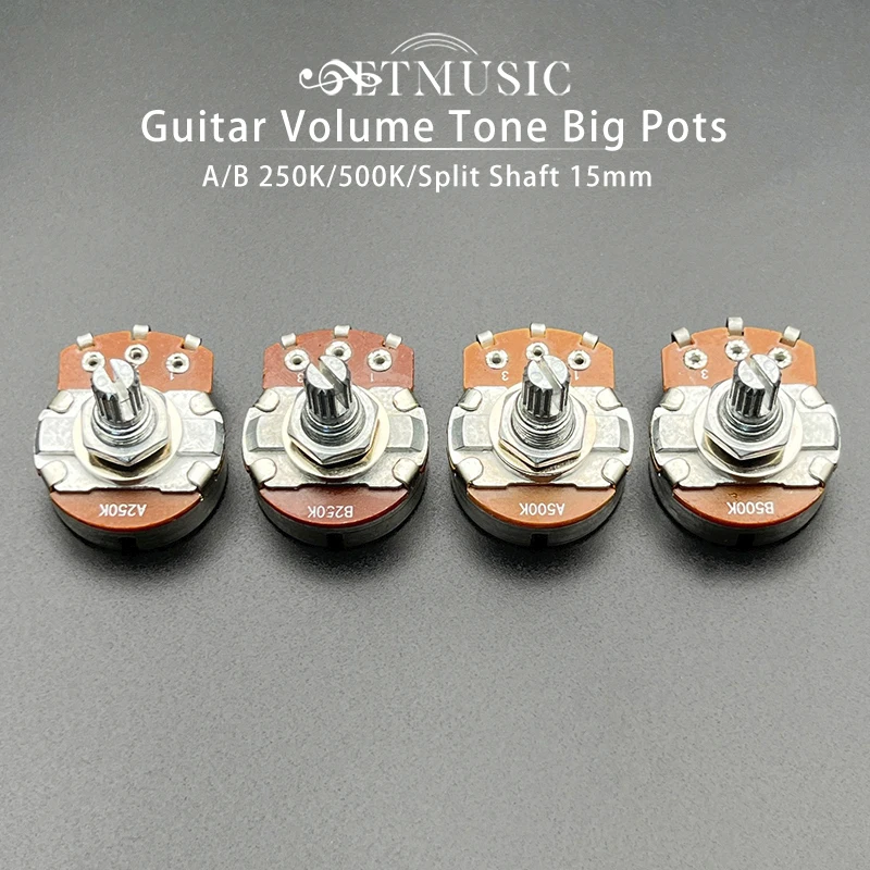 10Pcs A250K/B250K/A500K/B500K Split shaft 15mm Guitar Volume Tone Pots Potentiometer for ELectric Guitar Bass
