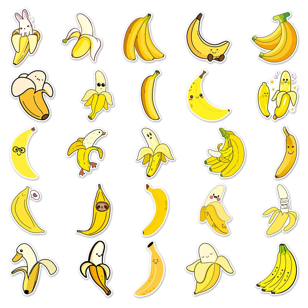 50pcs Cartoon Banana Stickers For Scrapbook Laptop Luggage Thank You Sticker Pack Adesivos Scrapbooking Material Craft Supplies