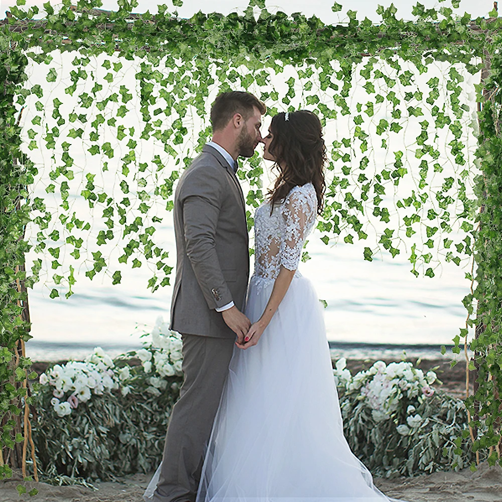 Planta Artificial de 2/12M, guirnalda de hojas de hiedra verde, planta falsa, enredadera, enredadera colgante, pared de jardín DIY para exteriores, decoración del hogar para fiesta de boda