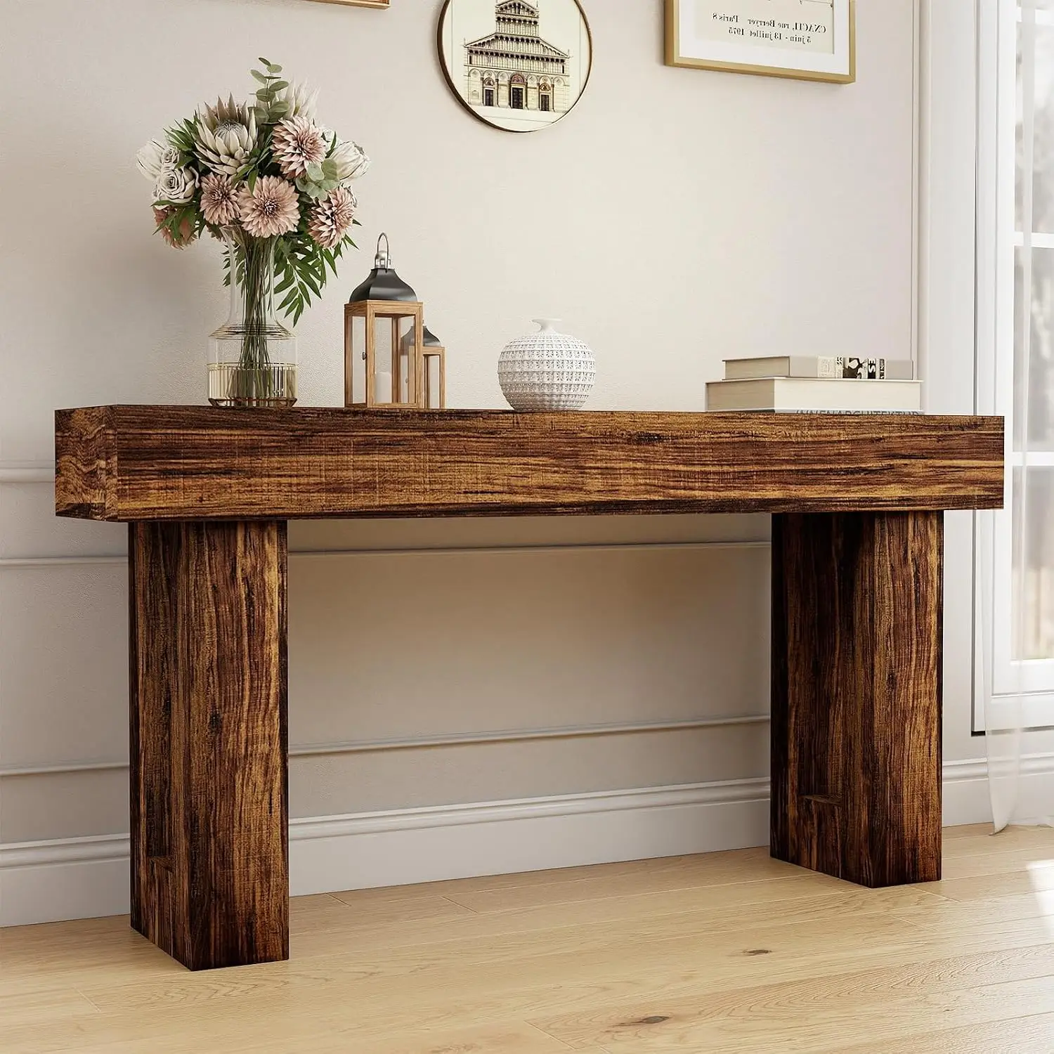 63'' Long Console Table,2 Tier Farmhouse Entryway Table Sofa Table with Storage,Wood Behind Couch Table for Living, Customized