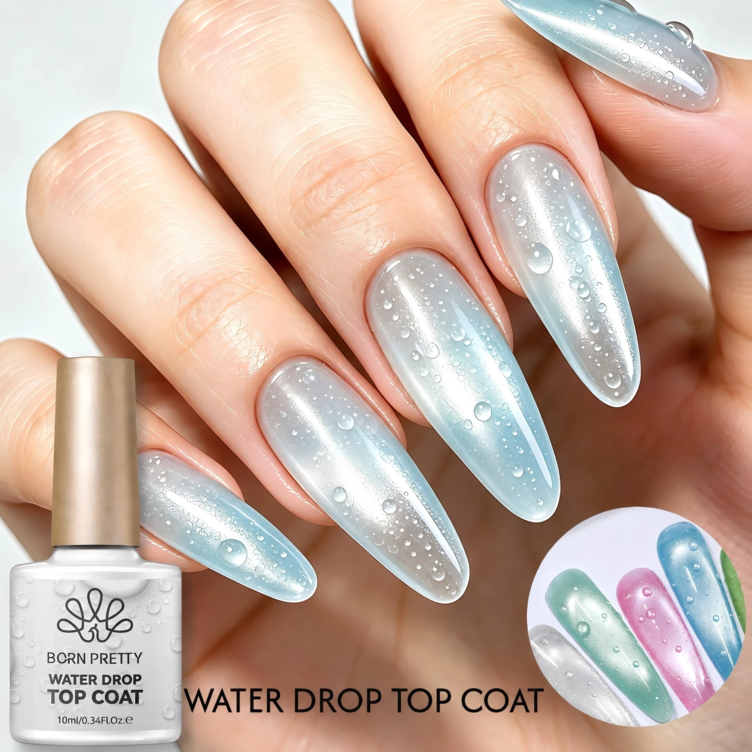 BORN PRETTY 10ml Water Drop Top Coat Clear 3D Nail Art Gel Polish Spring Summer Design Varnish Functional Gel Crystal Manicure