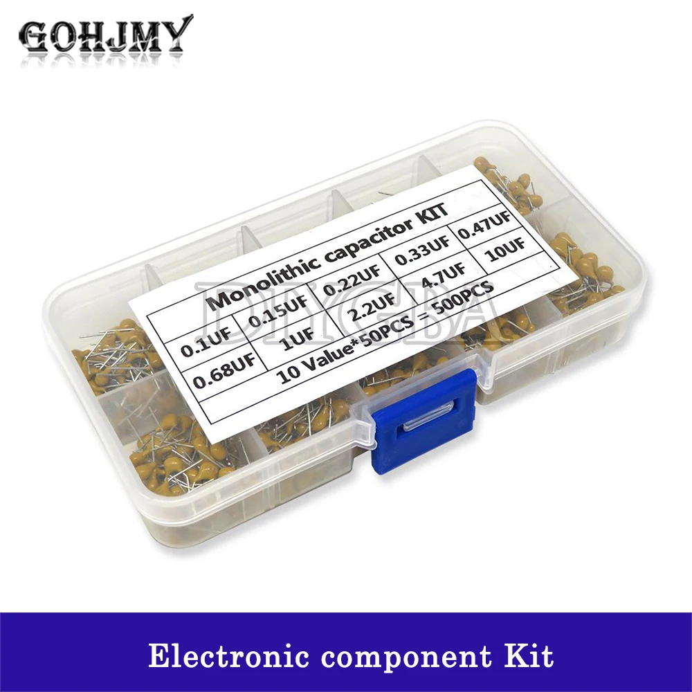 

Набор многослойных керамических конденсаторов 500 мкф-10 мкФ 50 в, набор керамических конденсаторов 10 значений * 50 шт., 0,1 шт./партия