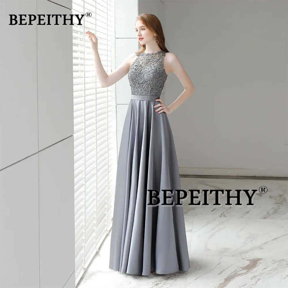 BEPEITHY-Vestidos grises sin mangas para mujer, Top De encaje con cuello redondo, Vintage, elegante, apliques De encaje, 2023