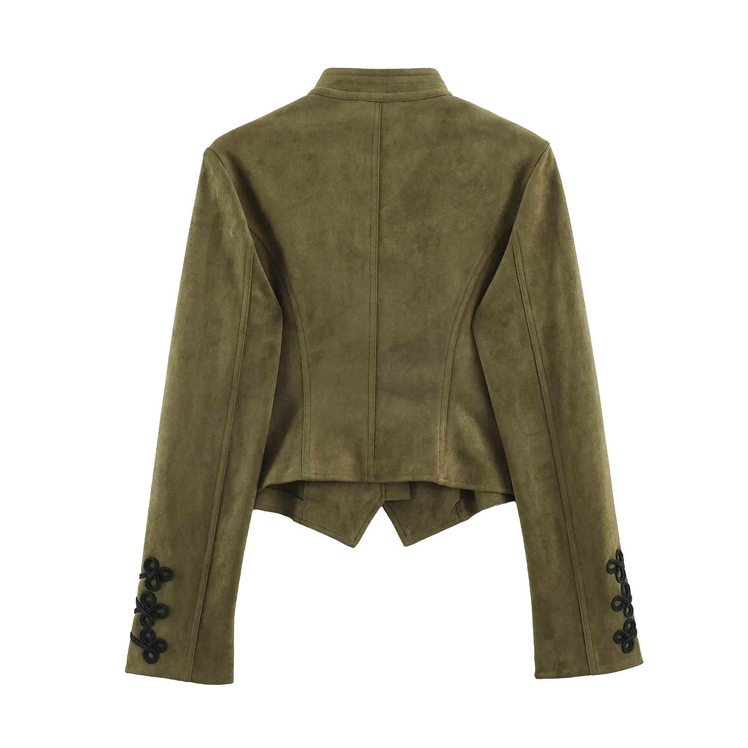 2026 Y2K Women Faux Suede Short Jacket Stand Collar Handmade Knot Embroidery Slimming Long Sleeve Outerwear Retro Jacket Coat