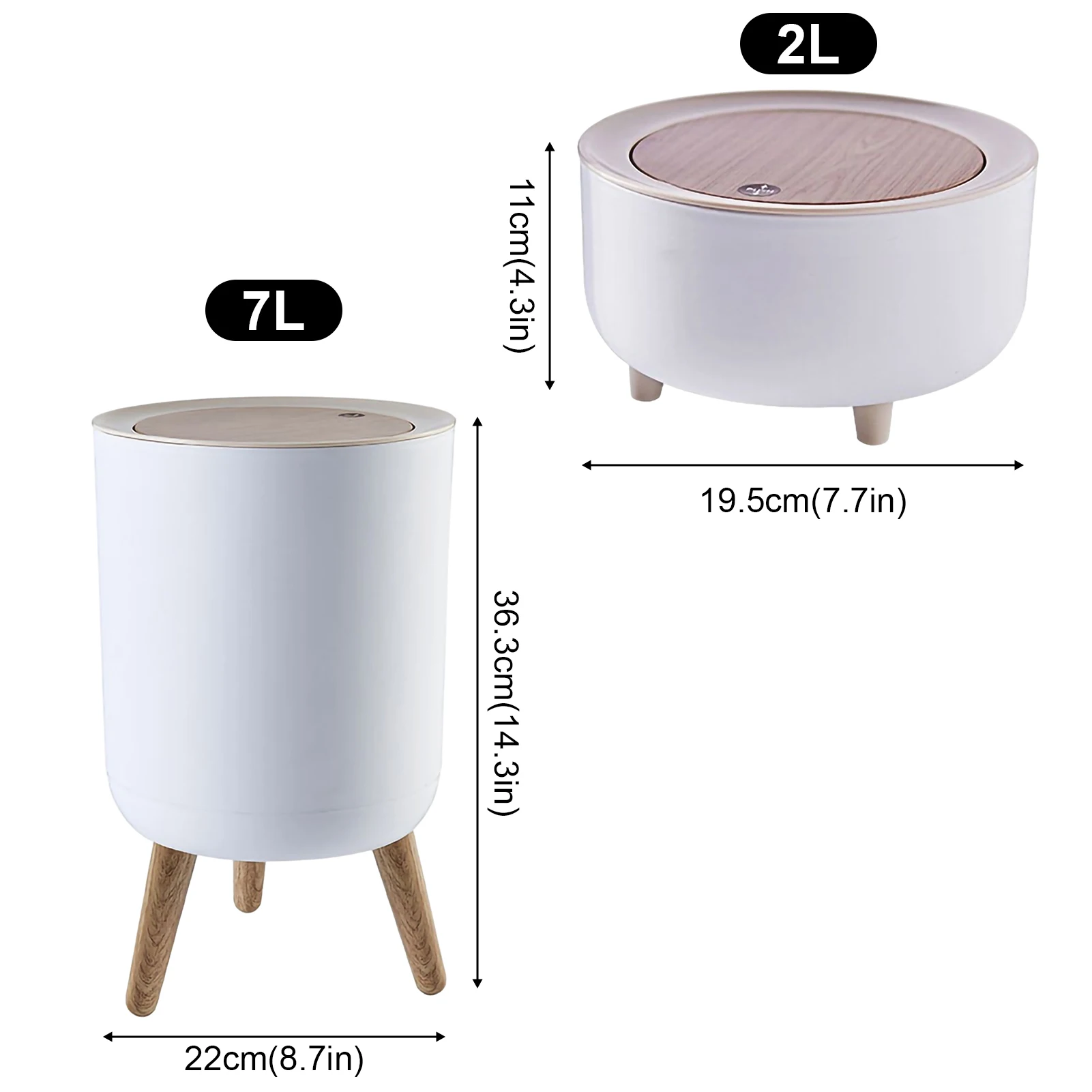 Trash Can with Lid High Foot Press Dustbin Kitchen Garbage Container Toilet Garbage Can Press Cover Wooden Grain Foot Waste Bin