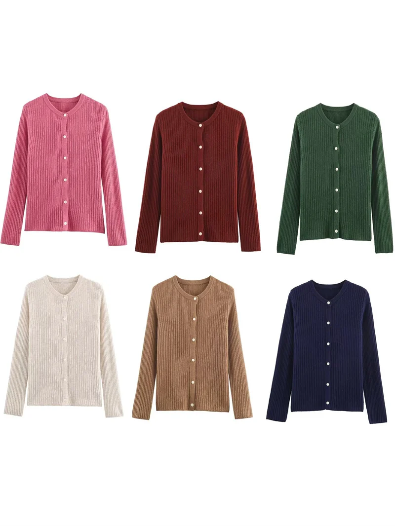 

Women's Sweater Multicolor Stretch Single-Breasted Knitted Cardigan Autumn Solid Color Simple and Casual Fashion