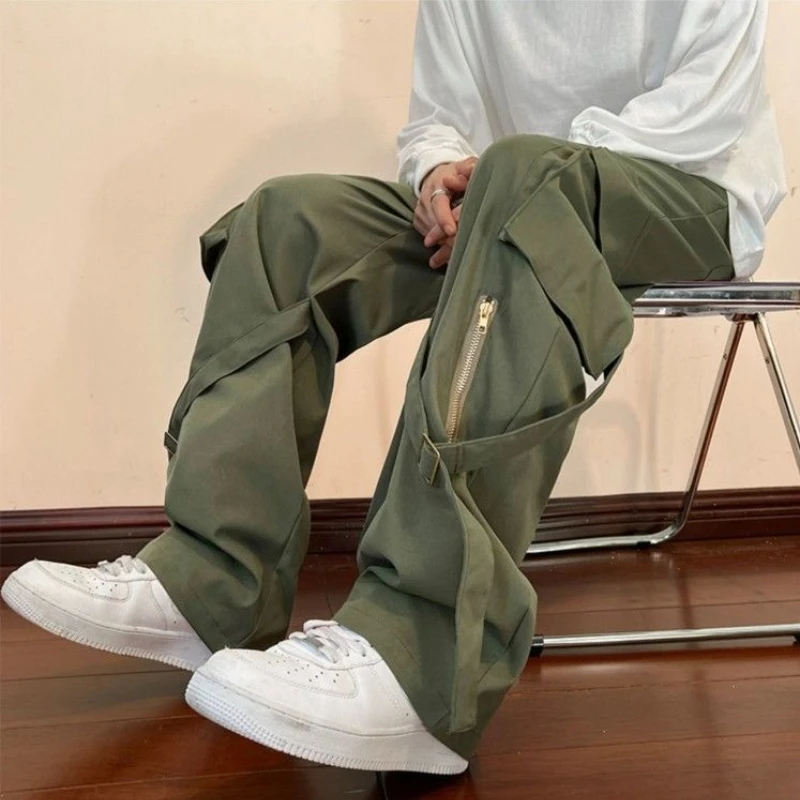 Men American Tactical Pants Niche Design Sense Instagram High Street Spring Autumn Trendy Brand Loose Straight Leg Long Pants