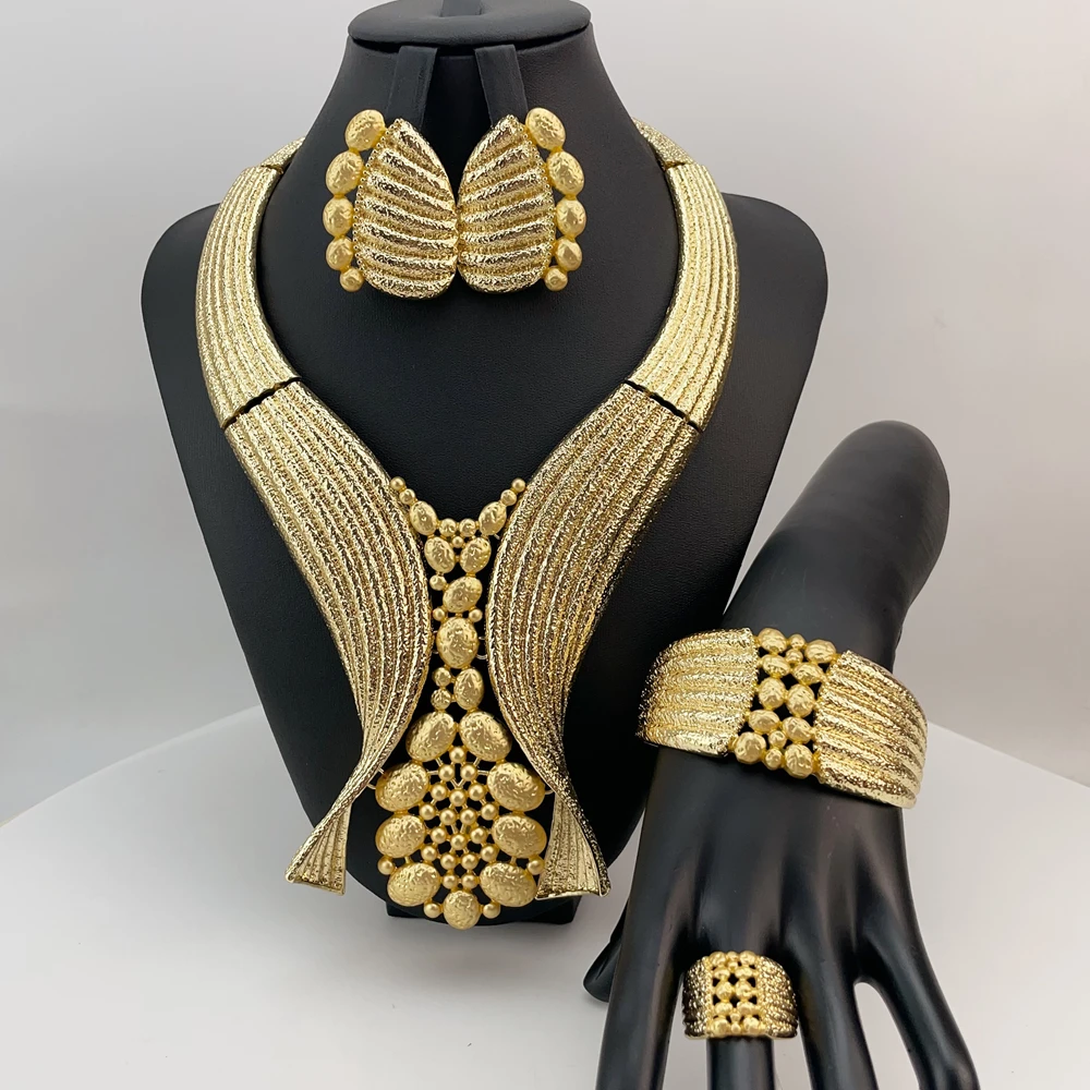 

Brazilian Simple Style Big Bold Necklace Luxury Quality African Bride Jewelry Set For Women Party Gifts FHK22874
