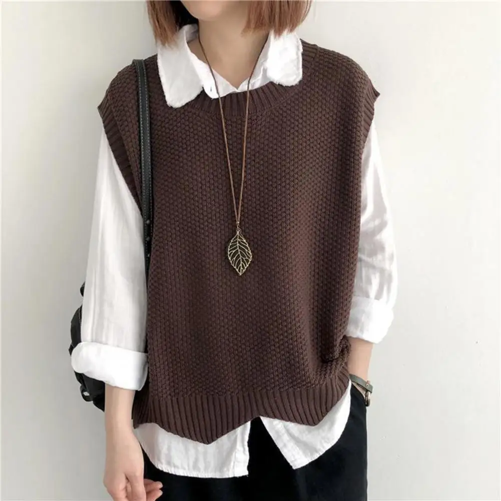 Women Spring Vest Cozy Women Vest Stylish Women\'s Knitted Vest Cozy O Neck Sleeveless Top with Wavy Hem Soft Warm for Casual