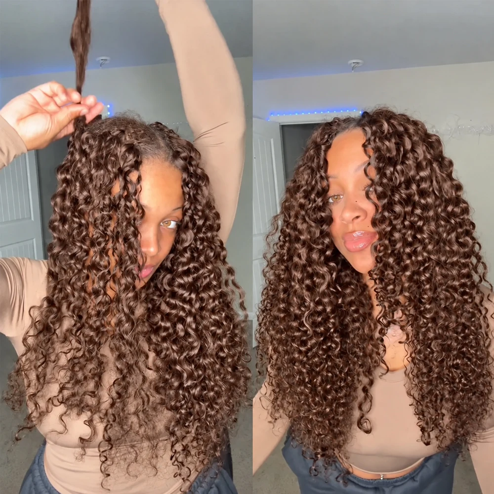 Human Hair Wigs - #4 Brown Color Deep Wave Crochet
