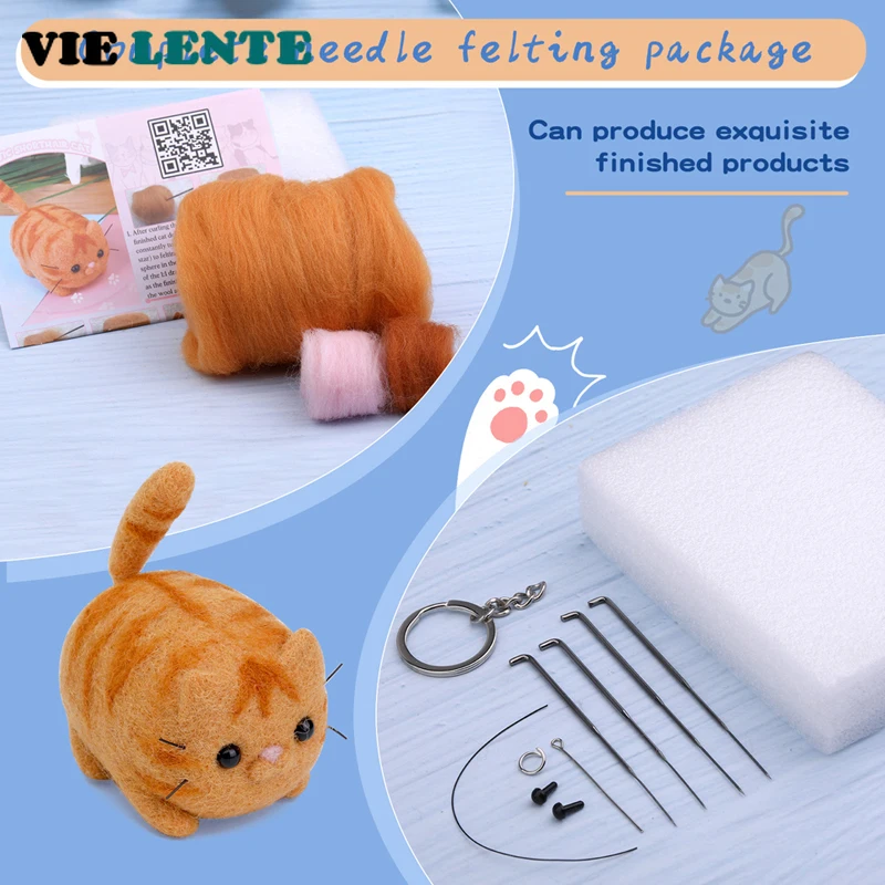 Animals DIY Needle Felting Set with Foam Mat for Handcraft Project Beginners Needle Felting Supplies Kits with Tools