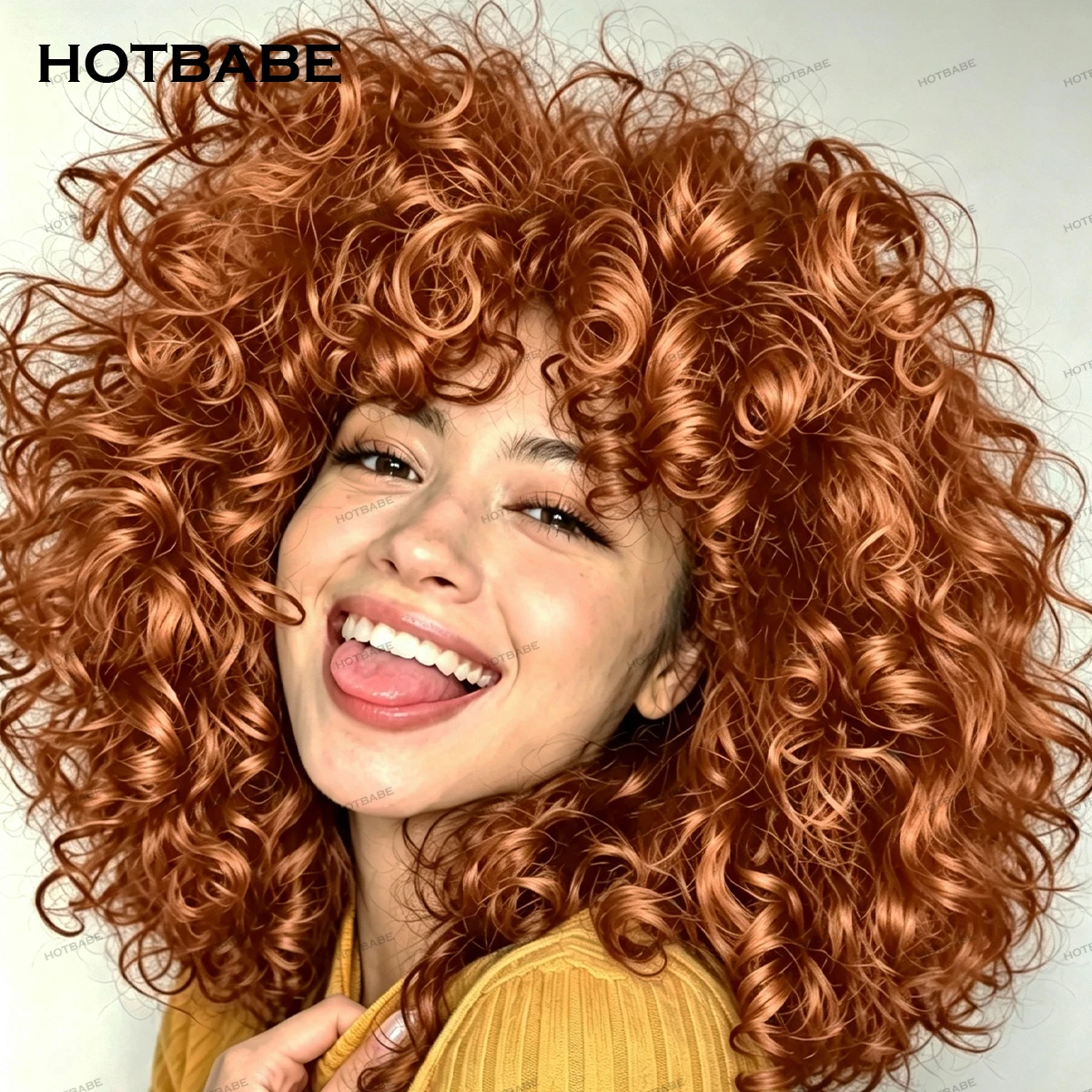 350 Ginger Or Natural Black 100% Human Hair Wigs Full Machine Made Curly 300% Density Bangs Bouncy Curly Glueless Wigs For Women