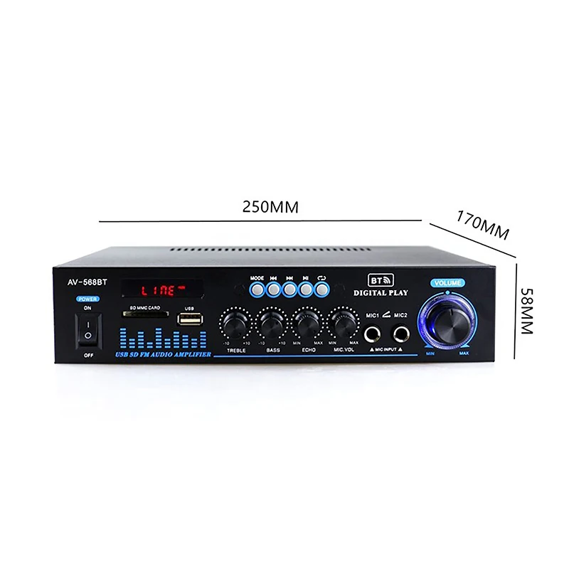 100V-240V 12V Audio Amplifier 60Wx2 Channel 2.0 Digital for Home Car Powerful Bluetooth HIFI Stereo Subwoof AMP Support USB FM