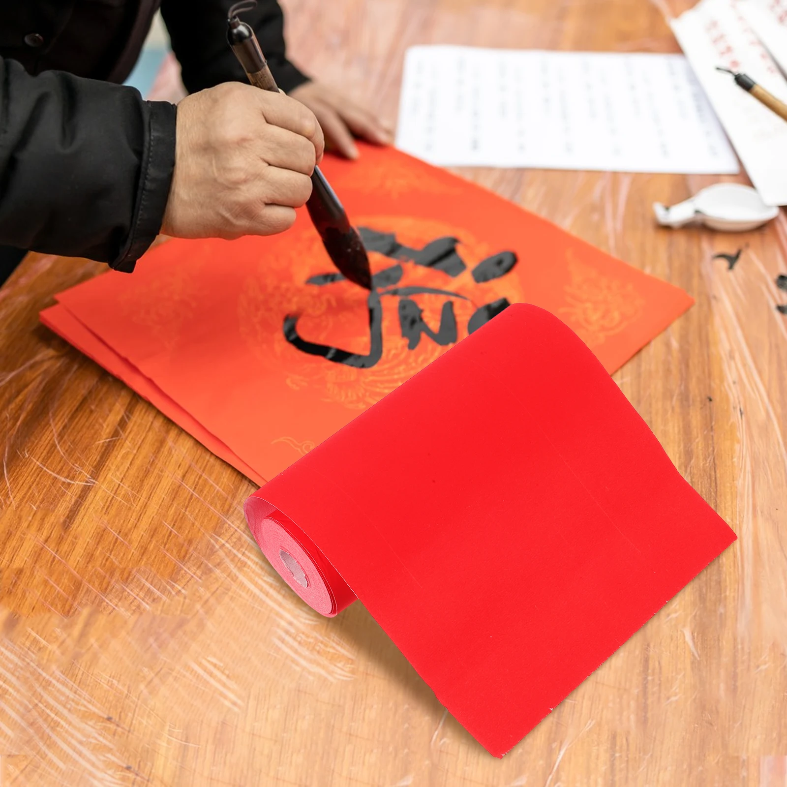 

Red Rice Paper Chinese Calligraphy Xuan Doufang Caligraphy Thicken Half Cooked Cutting