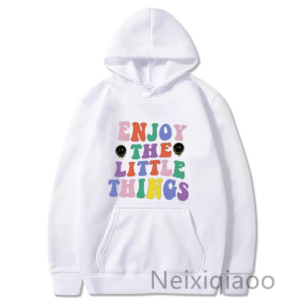 Plus Size Enjoy The Little Things Letter Printed Women Men Autumn Winter Sweatshirt Long Sleeve Hoodie Female Korean Clothing