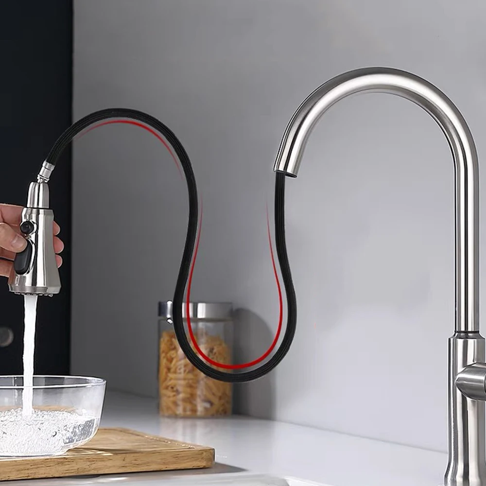 Universal G1/2  360° Flexible Kitchen Faucet Pull Out Hose M10/M15 Nylon Braided Hose150cm Black Plumbing Spinning Tube