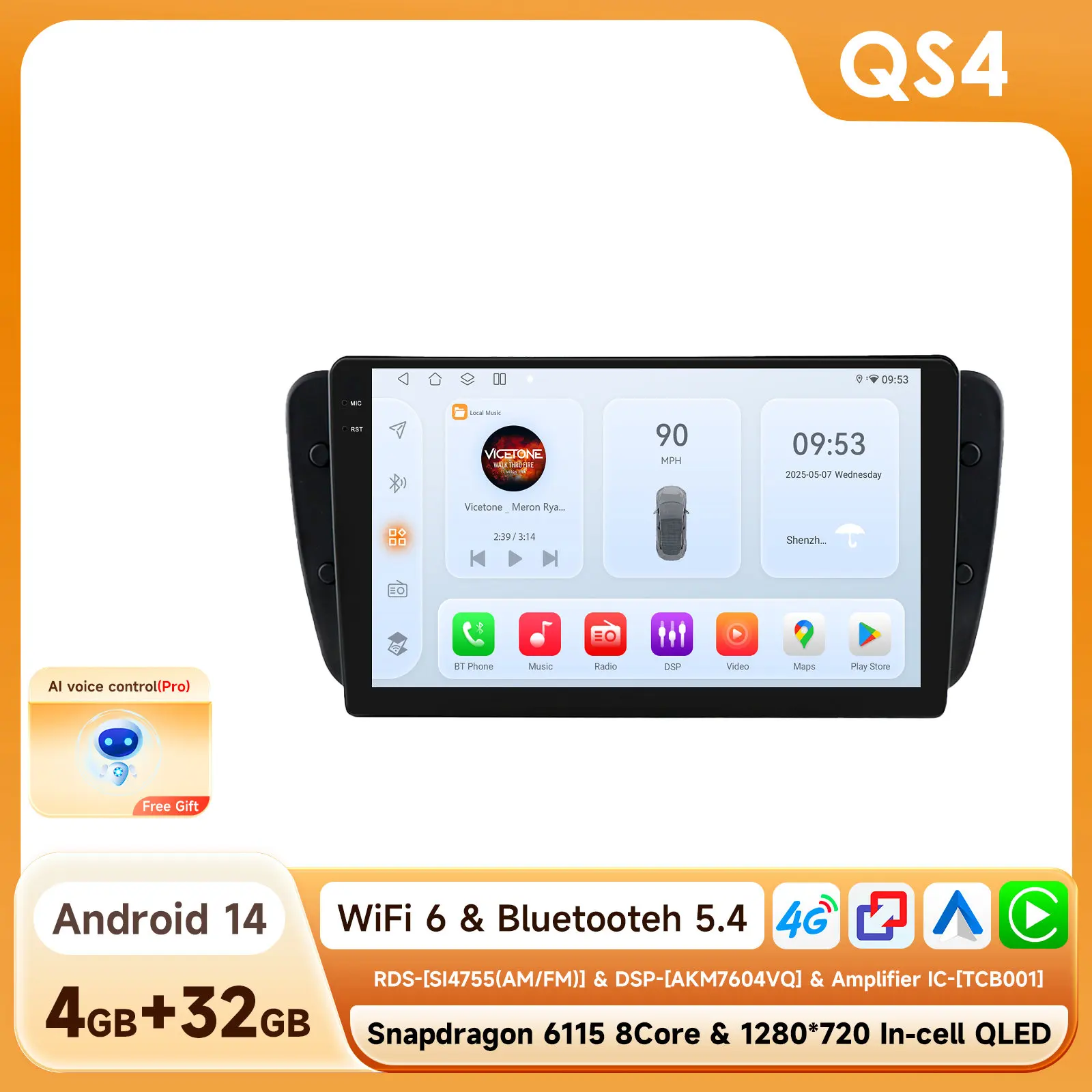 AI Intelligent Scherm CarPlay Android Auto Autoradio voor Seat Ibiza 6j 2009 - 2013 GPS Multimedia Stereo Videospeler Autoradio