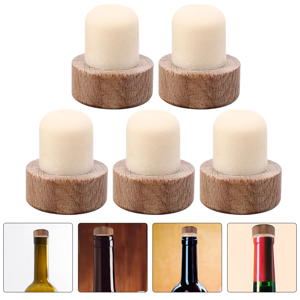 

5 Pcs Wooden Bottle Strong Material Sealing Stoppers T Shape Design Preserve Freshness Perfect Gift Friends Party