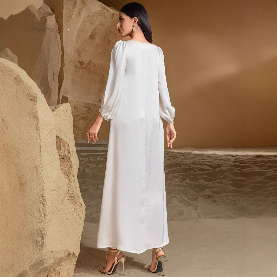 White Diamonds Abayas for Women Luxury Dubai Abaya Muslim Dress Turkey Kaftan Kebaya Eid Djellaba Caftan Marocain Femme Robe