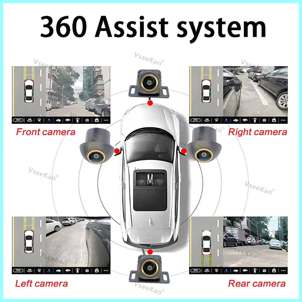 HD 3D 360 Degree Car Camera AHD 1080P Surround View Right Left Front Rear Camera For Android Navigation Reverse Golden Lens