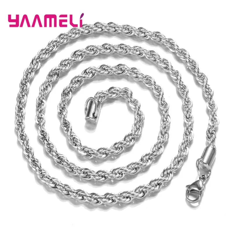 925 Silver Retro Twisted Rope Chain Necklace Bracelet Set For Women Men Friendship Gift Fashion Jewelry Wholesale