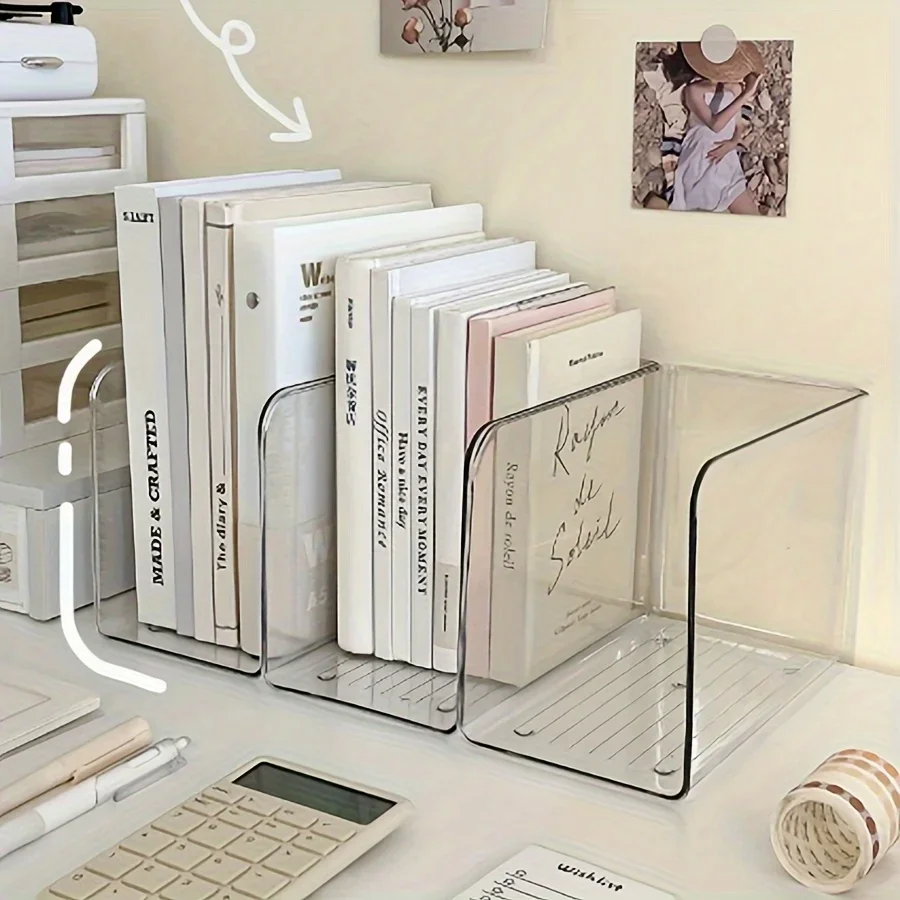 

1pc Plastic Book Stand Organizer with Multiple Compartments - Clear Desktop File Holder for Office, Home, Bookshelf Decorations