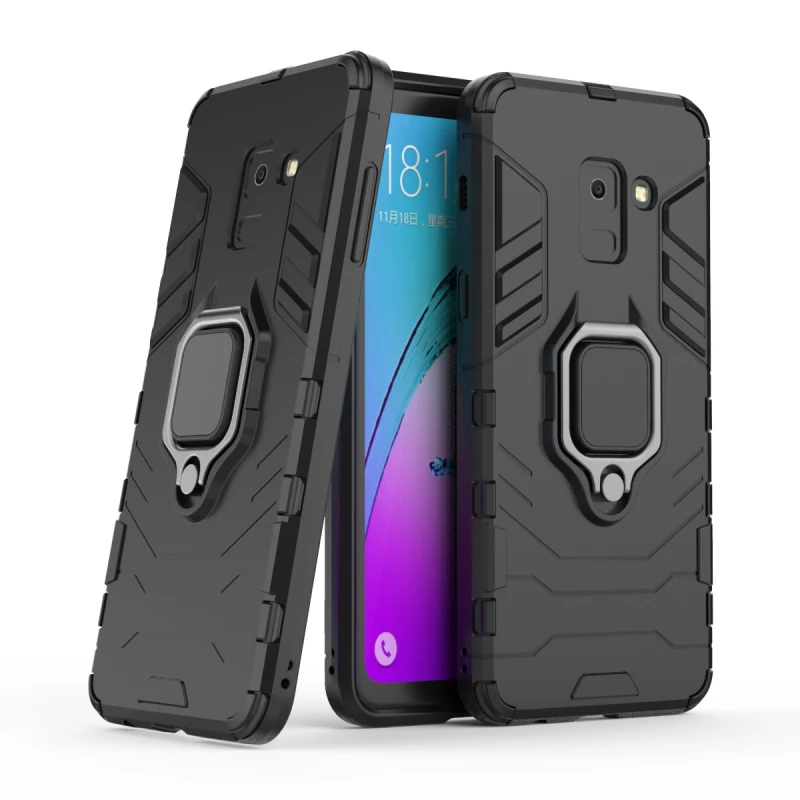 Fashion Shockproof Armor Phone Case For Samsung Galaxy J4 J6 A9 A7 A8 Plus Prime 2018 Rugged Metal Stand Back Protective Cover