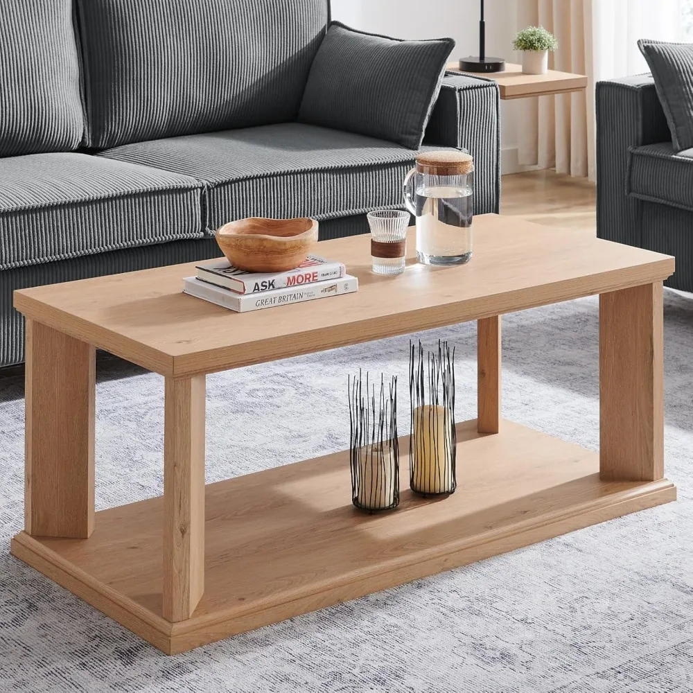 

48'' Wooden Coffee Table, Modern Rectangular Couch Center Coffee Table with Storage, for Living Room, Home Office (Oak)