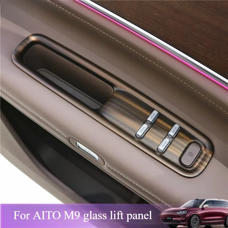Glass Lift Switch Panel Decorative Patch Wood Grain Carbon Fiber Stainless Steel Modified Bright Strip For AITO M9