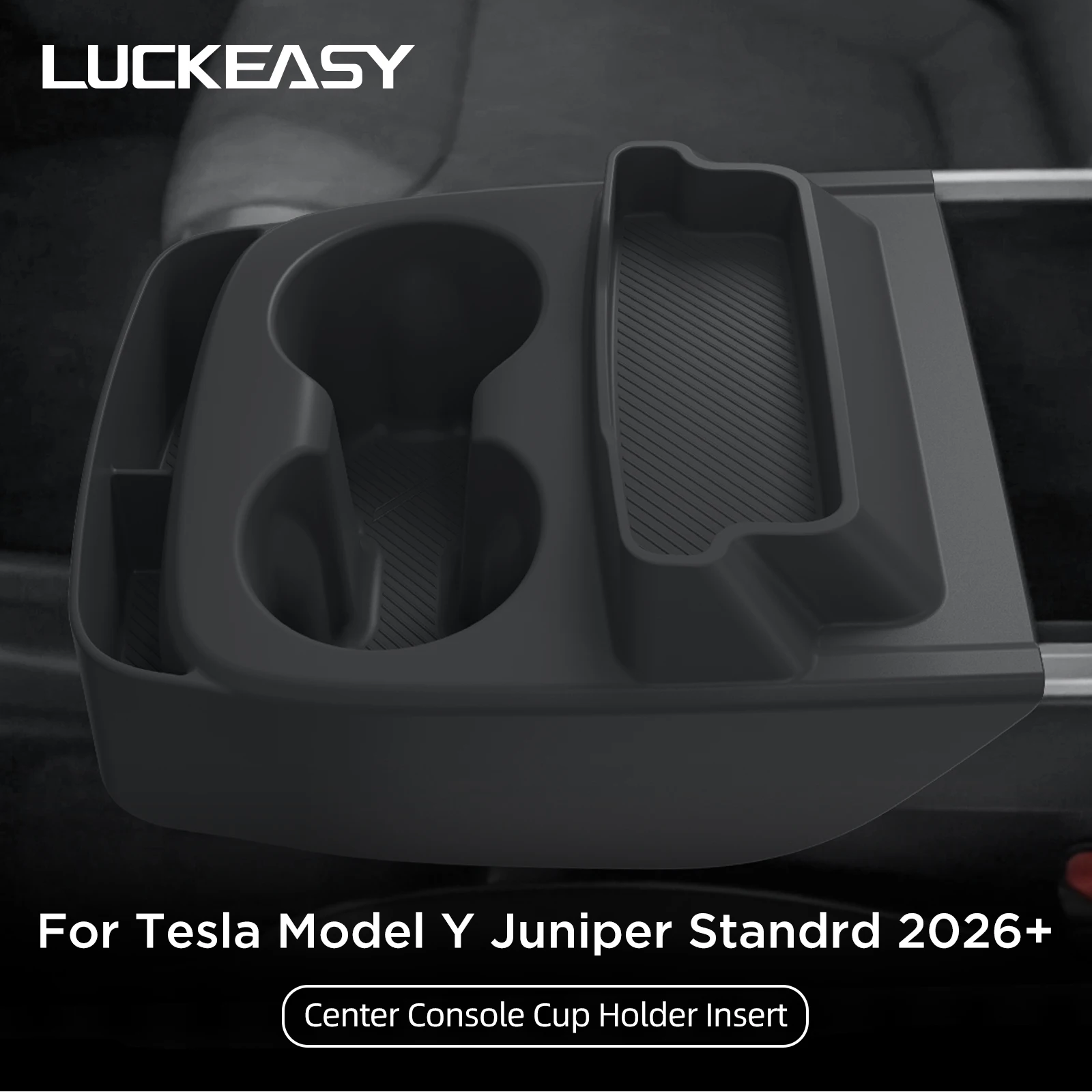 LUCKEASY für Tesla Model Y Juniper Standard RWD 2026 Mittelkonsole Getränkehalter Auto-Zubehör Getränkehalter Aufbewahrungsbox
