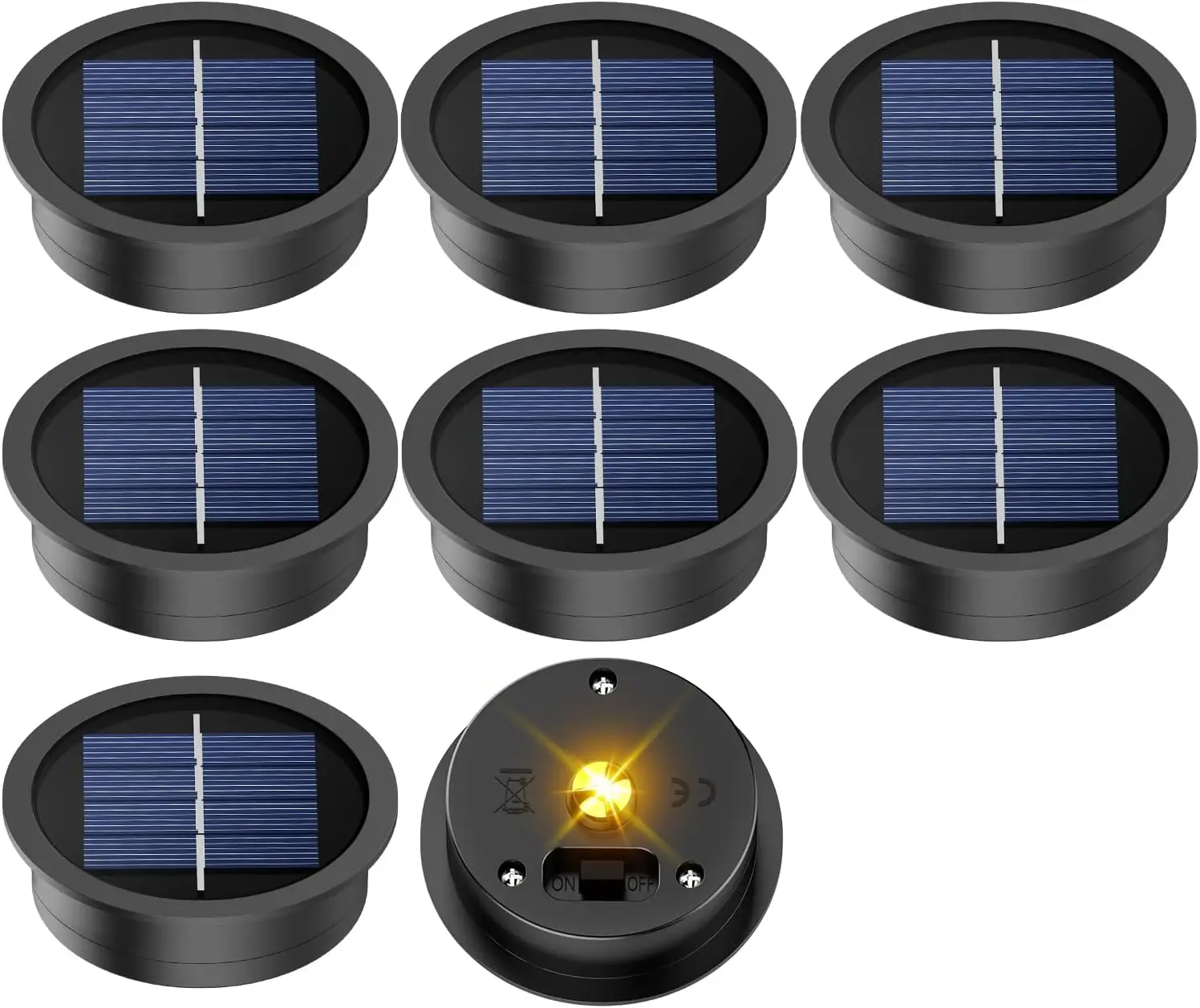 

Комплект из 8 сменных верхних ламп для солнечных батарей, верхняя часть 2,76 дюйма, нижняя часть 2,36 дюйма, теплый белый светодиод 7 люмен, водонепроницаемый для уличных фонарей своими руками