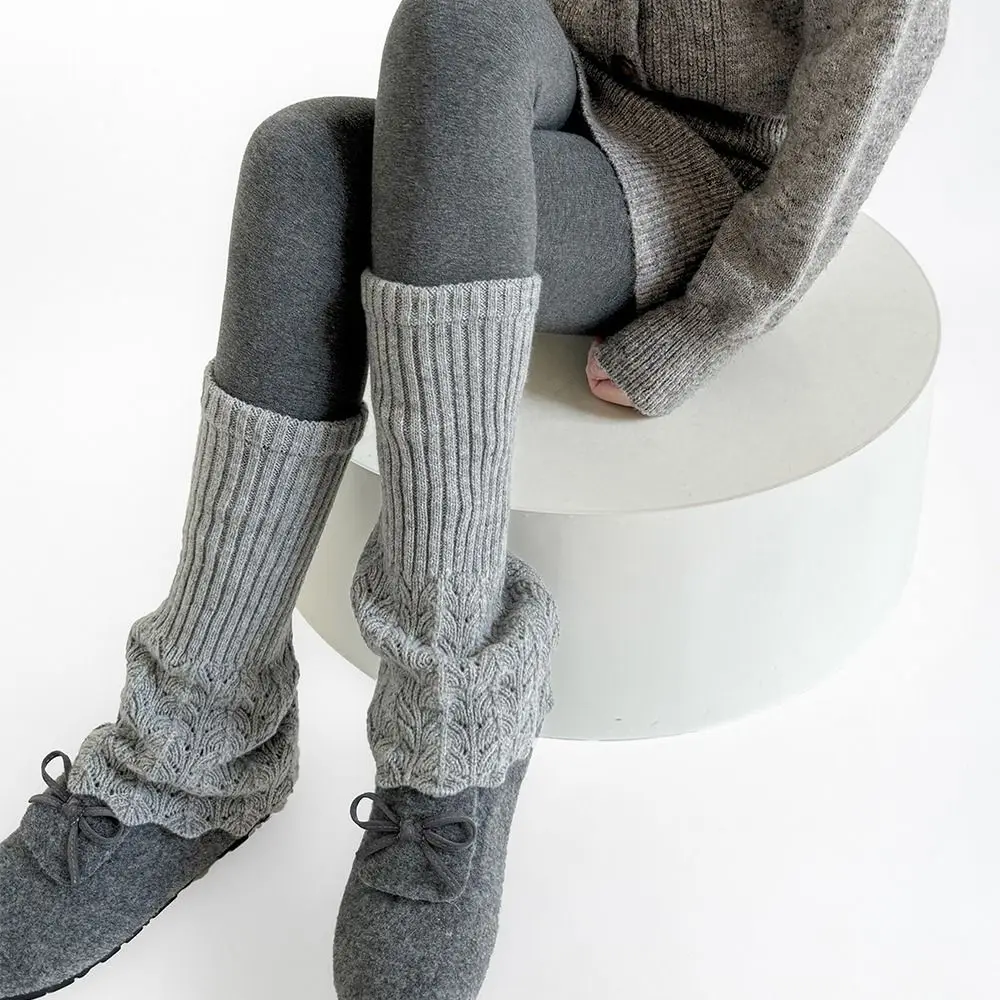 

Solid Color Women Knitted Leg Warmers Retro Soft Girl's Boots Heap Socks Breathable Mid-Calf Women's Foot Cover Harajuku