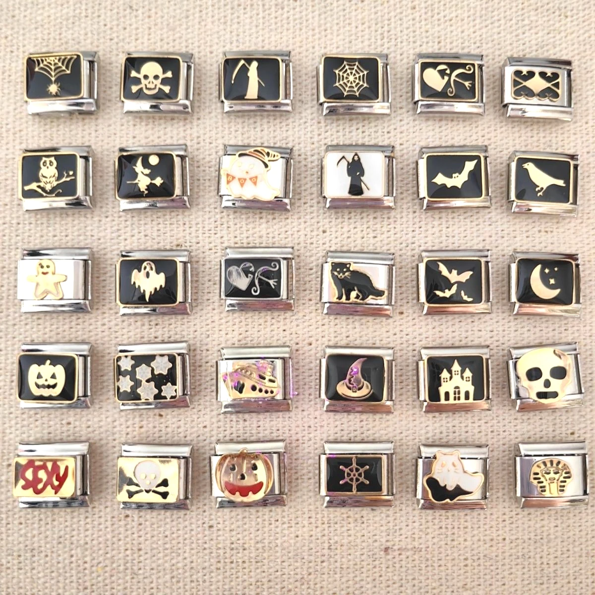 

European American Popular Halloween 9mm Module Charm Bracelet Titanium Steel Welding Oil Dripping Dark Pattern Italian Modulars