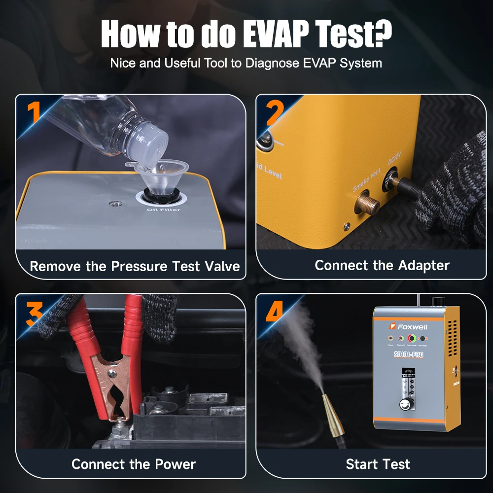 FOXWELL SD101 프로 자동차 연기 누출 감지기, 자동차 EVAP 누출 가스 발전기 누출 로케이터, 기계식 진단 도구