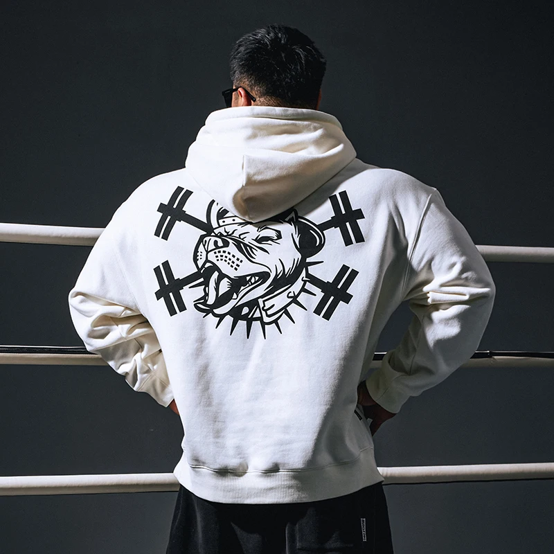 

Muscle Dog Sports Hooded Sweatshirt, Men's Winter Fleece Thickened Loose Training Suit, Fitness Top Pullover