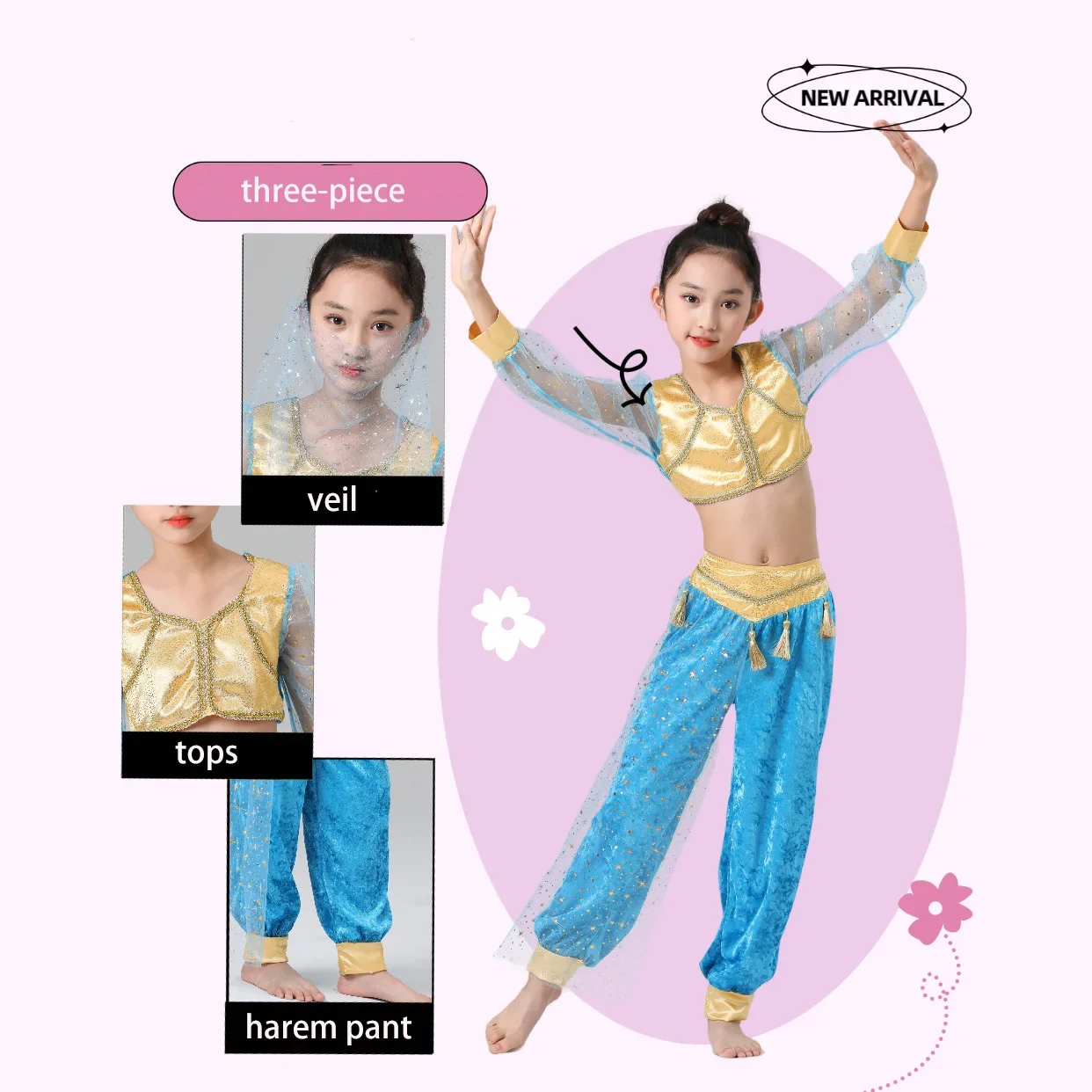 Costume de Princesse Jasmine pour Enfant, Vêtement de Spectacle de brevsur Scène